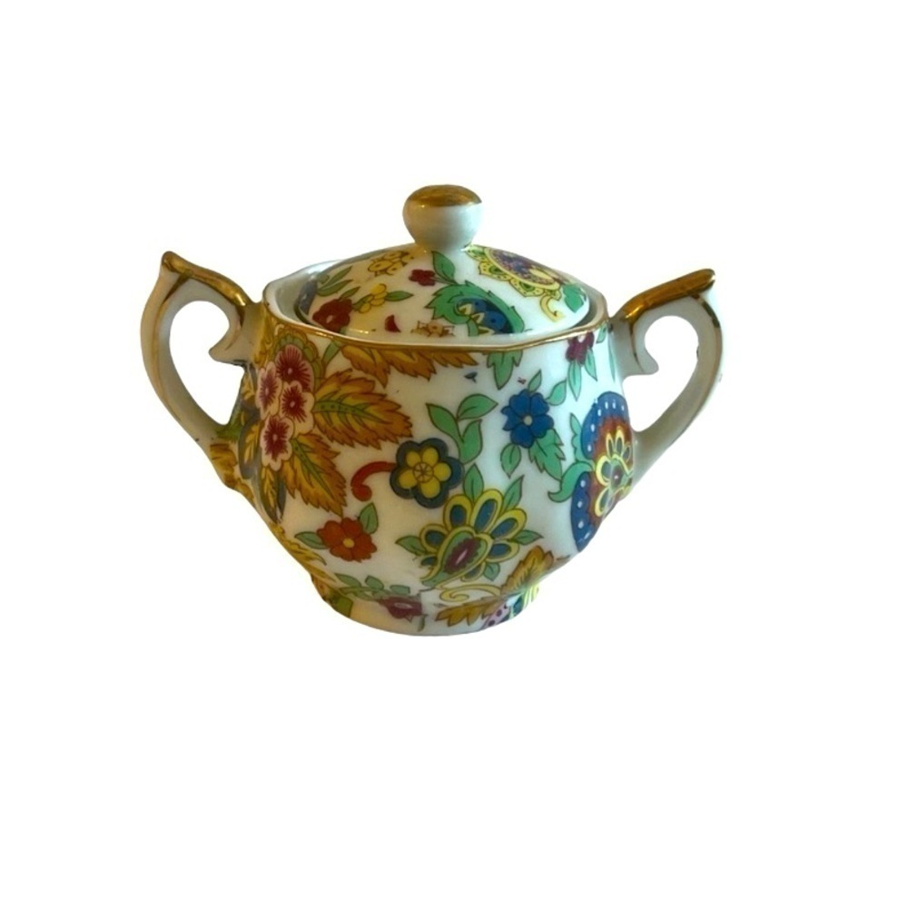 Vtg LEFTON Paisley Fantasia Gilt Floral Porcelain Sugar Bowl
